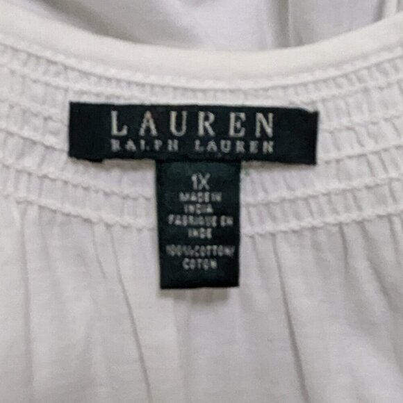 LAUREN RALPH LAUREN LRL Cotton T-Shirt Tie Detail Classic Fit White Plus Size 1X - Picture 3 of 6